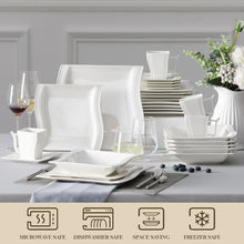 Load image into Gallery viewer, MALACASA FLORA 30/60 Piece White Porcelain Dinner Set with 12*Cup,Saucer,Dessert Soup Dinner Plate Tableware Set for 12 Person