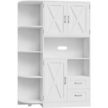 Load image into Gallery viewer, 60.4" Kitchen Storage Cabinet, Freestanding with Doors and Shelves and with Microwave Shelf in white, ash gray, and rustic brown available