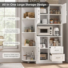 Load image into Gallery viewer, 60.4" Kitchen Storage Cabinet, Freestanding with Doors and Shelves and with Microwave Shelf in white, ash gray, and rustic brown available