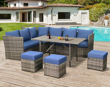 Load image into Gallery viewer, 7 Pieces Outdoor Patio Furniture set with Dining Table, & Chair, All Weather Wicker Set with Ottoman