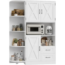 Load image into Gallery viewer, 60.4" Kitchen Storage Cabinet, Freestanding with Doors and Shelves and with Microwave Shelf in white, ash gray, and rustic brown available