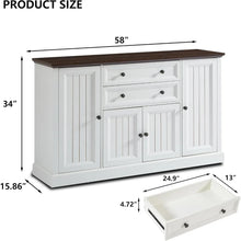 Load image into Gallery viewer, Farmhouse 58" Buffet Cabinet with Storage, 34" Tall Coffee Bar Cabinet w/2 Large Drawers & 4 Grooved Barn Doors