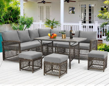Load image into Gallery viewer, 7 Pieces Outdoor Patio Furniture set with Dining Table, & Chair, All Weather Wicker Set with Ottoman