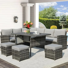 Load image into Gallery viewer, Outdoor Furniture 7 Piece Set, All Weather Wicker Rattan Couch, Diner Table, & Chair with Ottoman