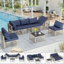 Load image into Gallery viewer, 7 Pieces Wicker Outdoor Sectional Conversation Couch Set,Cushions & Coffee Table