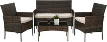 Load image into Gallery viewer, 4 Pieces Set Rattan Outdoor Wicker Sofa Garden Conversation Sets with Soft Cushion and Glass Table