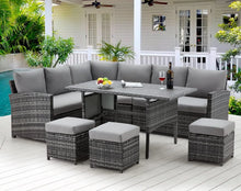 Load image into Gallery viewer, 7 Pieces Outdoor Patio Furniture set with Dining Table, & Chair, All Weather Wicker Set with Ottoman