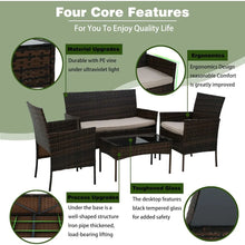 Load image into Gallery viewer, 4 Pieces Set Rattan Outdoor Wicker Sofa Garden Conversation Sets with Soft Cushion and Glass Table
