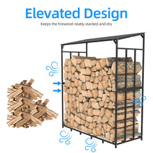 Load image into Gallery viewer, Heavy Duty Tall Metal Firewood Rack Stand with Top Cover Fireplace Stacking Holder for Outdoor Deck, Backyard