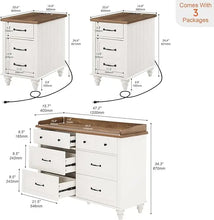 Load image into Gallery viewer, 3 Piece Bedroom Set - Mid Century 6 Drawer Dresser, Set of 2 Side Tables with Charging Station & Storage Cabinet