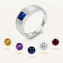 Load image into Gallery viewer, GEM'S BALLET 5*5mm Cushion Cut Gemstone Rings Men's Band Ring 925 Sterling Silver Rings for Mens Sizes 7-13#