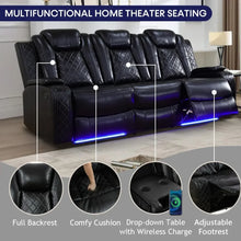 Load image into Gallery viewer, Leather Living Room Furniture Set with USB Port/Storage Console/Cup Holders, LED lights