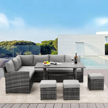 Load image into Gallery viewer, Outdoor Furniture 7 Piece Set, All Weather Wicker Rattan Couch, Diner Table, & Chair with Ottoman