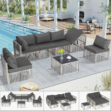 Load image into Gallery viewer, 7 Pieces Wicker Outdoor Sectional Conversation Couch Set,Cushions & Coffee Table