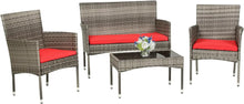 Load image into Gallery viewer, 4 Pieces Set Rattan Outdoor Wicker Sofa Garden Conversation Sets with Soft Cushion and Glass Table