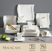 Load image into Gallery viewer, MALACASA FLORA 30/60 Piece White Porcelain Dinner Set with 12*Cup,Saucer,Dessert Soup Dinner Plate Tableware Set for 12 Person