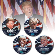Load image into Gallery viewer, 4pcs 2024 Trump Button Tinplate Pins Set US President Brooch Badge for Backpack Accessories Decor Christmas Gift for Supporters