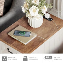 Load image into Gallery viewer, 3 Piece Bedroom Set - Mid Century 6 Drawer Dresser, Set of 2 Side Tables with Charging Station & Storage Cabinet