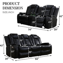 Load image into Gallery viewer, Leather Living Room Furniture Set with USB Port/Storage Console/Cup Holders, LED lights