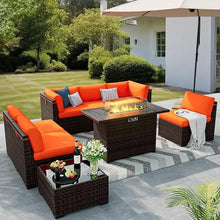 Load image into Gallery viewer, 8 Pieces Outdoor Patio Set with 44" Fire Pit Table, Rattan Sectional Sets w/Gas Fire Pit