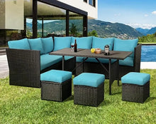 Load image into Gallery viewer, Outdoor Furniture 7 Piece Set, All Weather Wicker Rattan Couch, Diner Table, & Chair with Ottoman