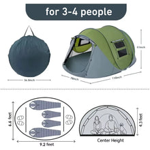 Load image into Gallery viewer, 3-4 People Outdoor Throw Open Automatic Pop Up Tent; Waterproof Camping Hiking Tourist