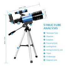 Load image into Gallery viewer, 30070 Telescope 1.25" Eyepieces Wide Vision Moon Watching Monocular with Tripod 1.5X Erecting Eyepiece 3X Barlow Lens Kids Gift
