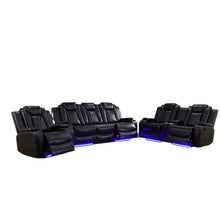 Load image into Gallery viewer, Leather Living Room Furniture Set with USB Port/Storage Console/Cup Holders, LED lights