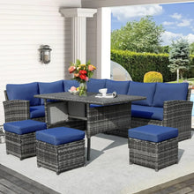 Load image into Gallery viewer, Outdoor Furniture 7 Piece Set, All Weather Wicker Rattan Couch, Diner Table, & Chair with Ottoman