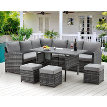 Load image into Gallery viewer, 7 Pieces Outdoor Patio Furniture set with Dining Table, & Chair, All Weather Wicker Set with Ottoman