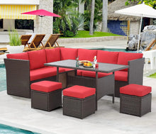 Load image into Gallery viewer, 7 Pieces Outdoor Patio Furniture set with Dining Table, & Chair, All Weather Wicker Set with Ottoman