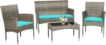 Load image into Gallery viewer, 4 Pieces Set Rattan Outdoor Wicker Sofa Garden Conversation Sets with Soft Cushion and Glass Table