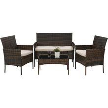 Load image into Gallery viewer, 4 Pieces Set Rattan Outdoor Wicker Sofa Garden Conversation Sets with Soft Cushion and Glass Table