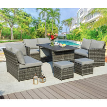 Load image into Gallery viewer, 7 Pieces Outdoor Patio Furniture set with Dining Table, & Chair, All Weather Wicker Set with Ottoman