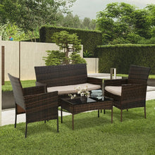 Load image into Gallery viewer, 4 Pieces Set Rattan Outdoor Wicker Sofa Garden Conversation Sets with Soft Cushion and Glass Table