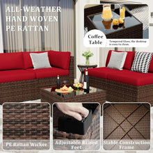 Load image into Gallery viewer, 8 Pieces Outdoor Patio Set with 44" Fire Pit Table, Rattan Sectional Sets w/Gas Fire Pit