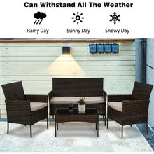 Load image into Gallery viewer, 4 Pieces Set Rattan Outdoor Wicker Sofa Garden Conversation Sets with Soft Cushion and Glass Table