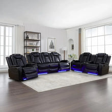 Load image into Gallery viewer, Leather Living Room Furniture Set with USB Port/Storage Console/Cup Holders, LED lights