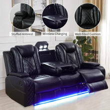 Load image into Gallery viewer, Leather Living Room Furniture Set with USB Port/Storage Console/Cup Holders, LED lights