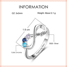 Load image into Gallery viewer, JewelOra Personalized Mothers Rings with 3 Birthstones Custom Inner Engraving Infinity 925 Sterling Silver
