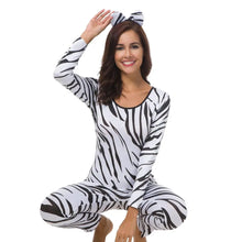 Load image into Gallery viewer, Womens Animal Bodysuit Cosplay Sexy Leopard, Tiger, and Zebra Catsuit With Headband
