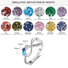 Load image into Gallery viewer, JewelOra Personalized Mothers Rings with 3 Birthstones Custom Inner Engraving Infinity 925 Sterling Silver
