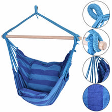 Load image into Gallery viewer, Goplus Garden Patio Porch Hanging Cotton Rope Swing Chair Seat Hammock Swinging Wood Outdoor Indoor Swing Seat Chair OP70556
