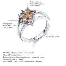 Load image into Gallery viewer, Gem&#39;s Ballet Multicolor Natural Smoky Quartz Citrine Cocktail Ring 925 Sterling Silver Flower Rings
