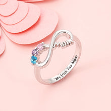 Load image into Gallery viewer, JewelOra Personalized Mothers Rings with 3 Birthstones Custom Inner Engraving Infinity 925 Sterling Silver
