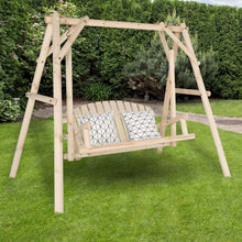 Load image into Gallery viewer, Heavy Duty 880 LBS Wooden Patio Porch Swing with A-Frame Stand, Hanging Swing Bench Chair with Frame
