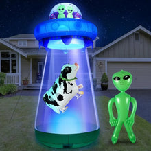 Load image into Gallery viewer, 9 FT Halloween UFO Cow Alien Inflatable Yard Decor with LED Blow Up Inflatable Alien and Cow
