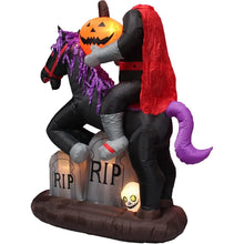 Load image into Gallery viewer, 6.5 Foot Tall Lighted Halloween Inflatable Headless Horseman with Horse Tombstones Skull and Pumpkin Lights
