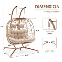 Load image into Gallery viewer, 2 Person Wicker Swing Double Egg Chair with Stand and with Cushion and Pillow
