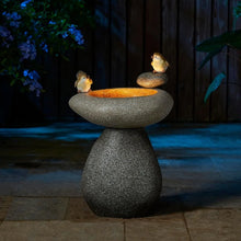 Load image into Gallery viewer, 20.75&quot; H Zen Style Faux Stone Texture Birdbath Outdoor Fountain with Birds Decor
